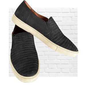Frye Black Leather Slip On Sneakers Womens Size 10 Oxford Classic Textured Suede